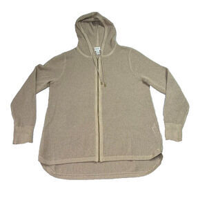 Zenergy Chicos Sweater Jacket Womens 2 Beige Open Knit Metallic Full Zip Hooded